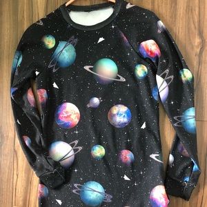 Blackmilk space galaxy print fleece line sweater